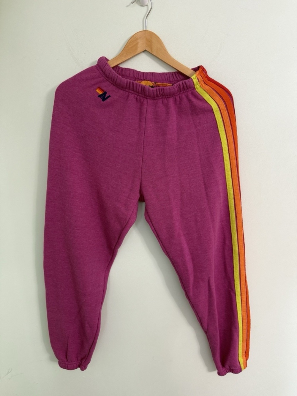 Aviator Nation 5 Stripe Sweatpants Magenta Purple Size Small